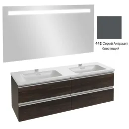 Комплект мебели для ванной Vox 140 см, серый антрацит лак, 4 выдвижных ящика, с функцией анти-пар, с подсветкой, подвесной монтаж EB1420-NF+EXAA112-Z-00+EB2020-RA-442 Jacob Delafon