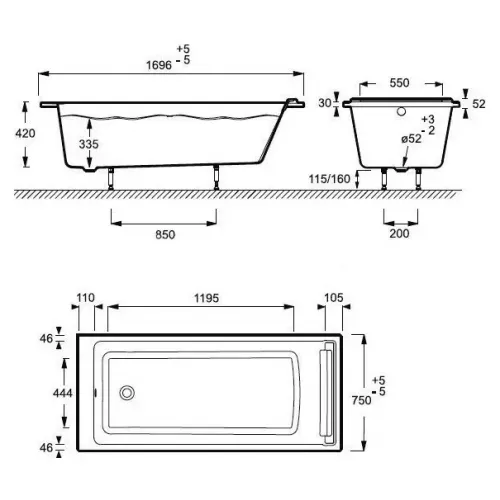 Акриловая ванна Spacio 170х75 см, с подголовником E6D010RU-00 Jacob Delafon