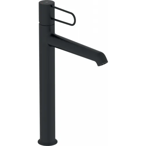 Высокий смеситель на столешницу Odeon Rive Gauche 24 см, ручка черная, неповоротный излив, чёрный цвет, с донным клапаном E21030-BL-BL Jacob Delafon