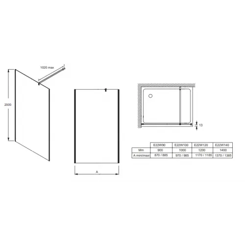 Душевая перегородка Walk-In Contra 100х200 см, для установки с доп. секцией, 8 мм E22WP100-GA Jacob Delafon