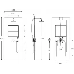 Душевой сет со стеновой панелью Ecrin 100х233,5 см, медовый дуб, в угол, квадратная лейка, подсветка, термостат, верхний душ, с лейкой E803001-D33 Jacob Delafon