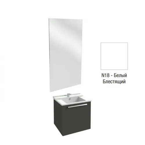 Комплект мебели для ванной Struktura 60 см, белый меламин, 1 выдвижной ящик, 1 отверстие под смеситель, высокое зеркало, подвесной монтаж EB1208-NF+EXI112-00+EB1284-N18 Jacob Delafon