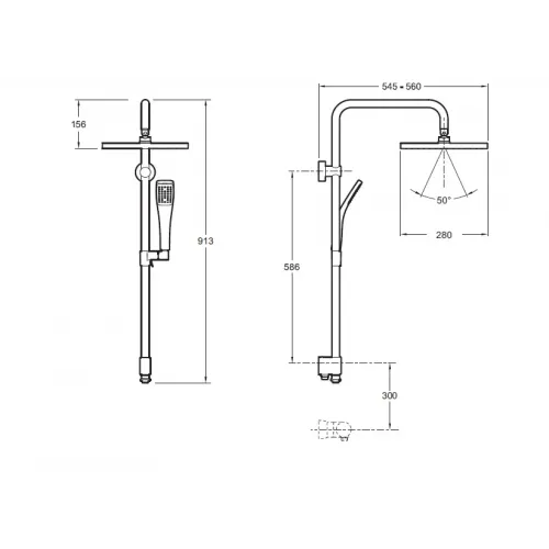Гарнитур с верхним душем Eo E11716-CP 1 режим, 28 см, square E11716-CP Jacob Delafon