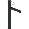 Высокий смеситель на столешницу Odeon Rive Gauche 33,2 см, ручка золото, чёрный цвет, неповоротный излив, с донным клапаном E21030-GLD-BL Jacob Delafon