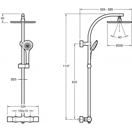 Душевая система без излива Amelie 3 режима, 25 см, round, термостат, верхний душ, с лейкой E32851-CP Jacob Delafon