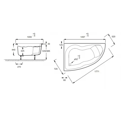 Акриловая ванна Micromega Duo 150х100 см, левосторонняя, с ножками, асимметричная E60219-00 Jacob Delafon