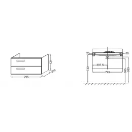 Модуль под раковину Rythmik 79,5х36х42,4 см, малиновый блестящий, 2 выдвижных ящика EB1302-R3 Jacob Delafon