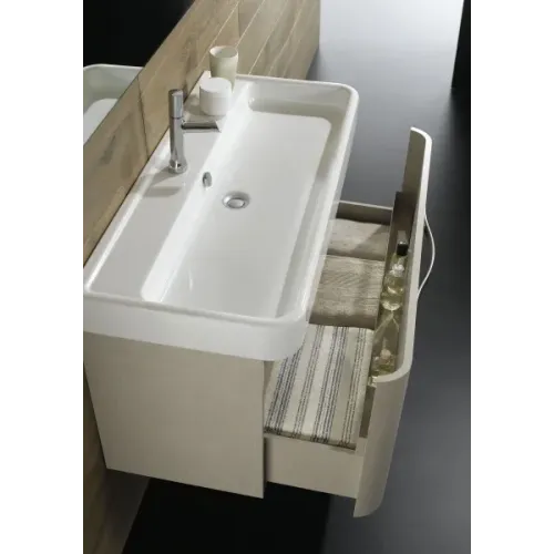 Комплект мебели для ванной Replay 120 см, белая, 4 выдвижных ящика, двойная раковина, анти-пар, с подсветкой, подвесной монтаж E4488-00+EB1418-NF+EB1048-G1C Jacob Delafon