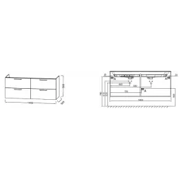 Модуль под раковину Odeon Rive Gauche 140х50,8х56,8 см, 4 ящика, сине-зеленый глянцевый, золотые ручки EB2526-R8-G1M Jacob Delafon