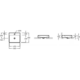 Накладная раковина Vox 50х45х13,5 см, без переливного отверстия, санфарфор, с отв. под смеситель EVE012-00 Jacob Delafon