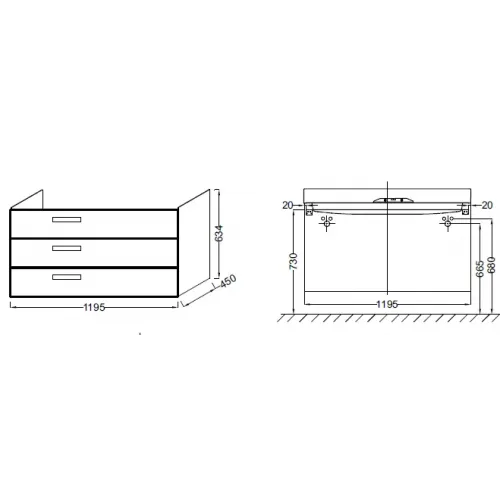 Модуль под раковину Rythmik 119,5х45х63,4 см, светло-коричневый блестящий, з выдвижных ящика EB1311-G80 Jacob Delafon