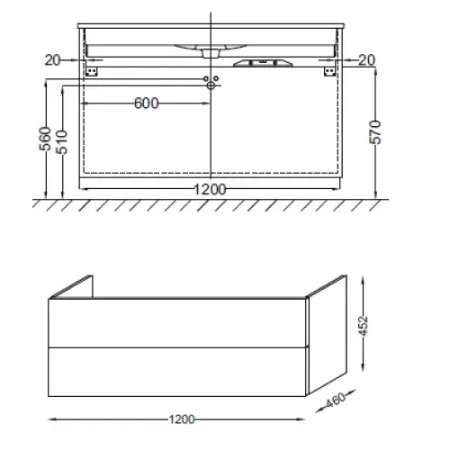 Модуль под раковину Vox 120х46х45,2 см, белый блестящий, 2 ящика, встраиваемые ручки EB2021-RA-N18 Jacob Delafon