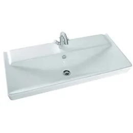 Подвесная раковина Reve 100х46,5х13,5 см, с отверстием для смесителя, с переливным отверстием и заглушкой, санфарфор E4801-00 Jacob Delafon