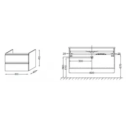Модуль под раковину Vox 60х46х45,2 см, черное дерево, с 2 выдвижными ящиками, встроенные ручки EB2030-RA-E15 Jacob Delafon