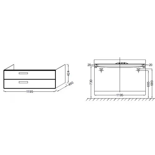 Модуль под раковину Rythmik 119,5х45х42,4 см, светло-коричневый блестящий, 2 выдвижных ящика EB1305-G80 Jacob Delafon