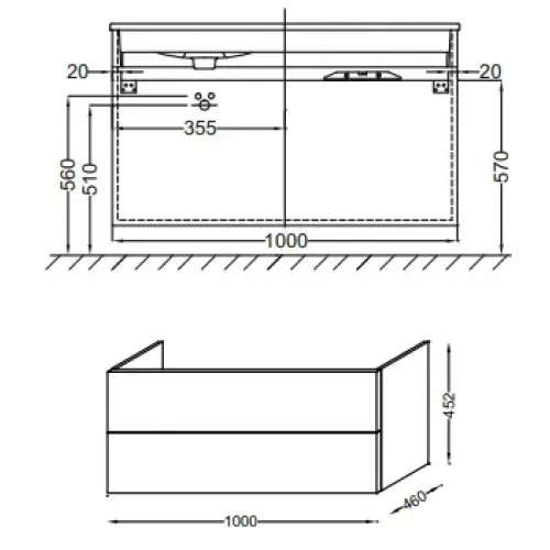 Модуль под раковину Vox 100х46х45,2 см, белый блестящий, 2 ящика, под правостороннюю раковину, изогнутые ручки EB2076-R1-N18 Jacob Delafon
