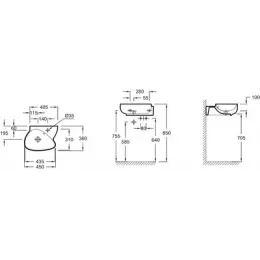 Модуль с раковиной Nouvelle Vague 45,2 см, аквамарин блестящий, левосторонняя, подвесной монтаж EGK112-00+EB3045G-G91 Jacob Delafon