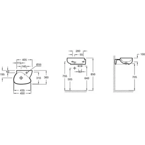 Модуль с раковиной Nouvelle Vague 45,2 см, аквамарин блестящий, левосторонняя, подвесной монтаж EGK112-00+EB3045G-G91 Jacob Delafon