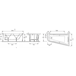 Акриловая ванна Odeon Up 160х90 см, левосторонняя, с каркасом, подголовником и ручками, асимметричная E60651-00 Jacob Delafon