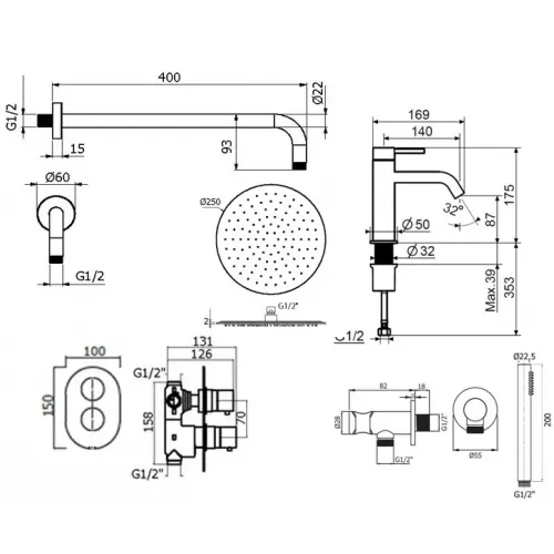 Комплект для душа Plumberia Selection IXO KITXOT18NO53