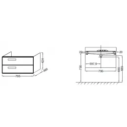 Модуль под раковину Rythmik 79,5х36х42,4 см, белый блестящий, 2 выдвижных ящика EB1302-N18 Jacob Delafon