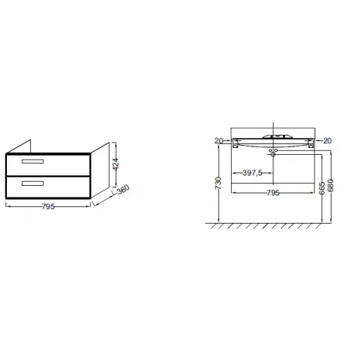 Модуль под раковину Rythmik 79,5х36х42,4 см, белый блестящий, 2 выдвижных ящика EB1302-N18 Jacob Delafon