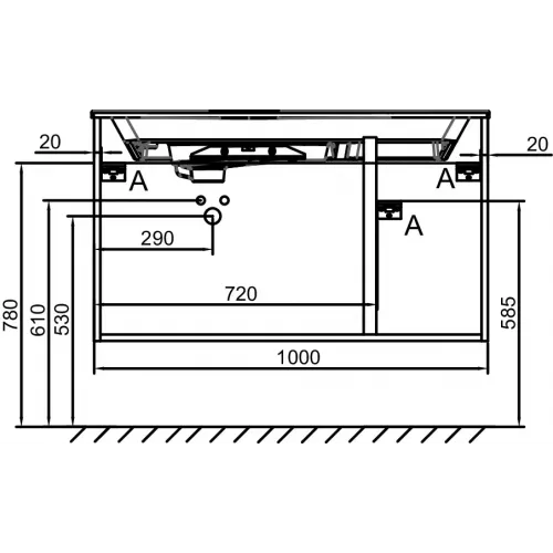 Модуль под раковину Odeon Rive Gauche 100х50,8х56,8 см, 2 ящика + 1 дверца, аквамарин сатин, ручка - черный EB2544-R9-S50 Jacob Delafon