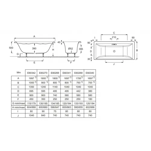 Акриловая ванна Evok 190х90 см, с ножками E60270-00 Jacob Delafon