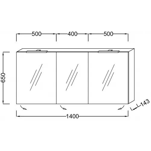 Зеркало 140х65 см, серый антрацит глянцевый, 3 дверцы, с подсветкой EB1370-442 Jacob Delafon