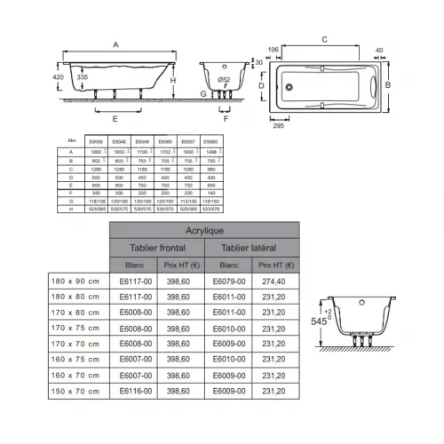 Акриловая ванна Odeon Up 170х70 см E6080-00 Jacob Delafon