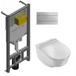 Комплект унитаза с инсталляцией Odeon Rive Gauche клавиша хром, с микролифтом, безободковый, быстросъемное, с кнопкой E29025-NF-43 Jacob Delafon