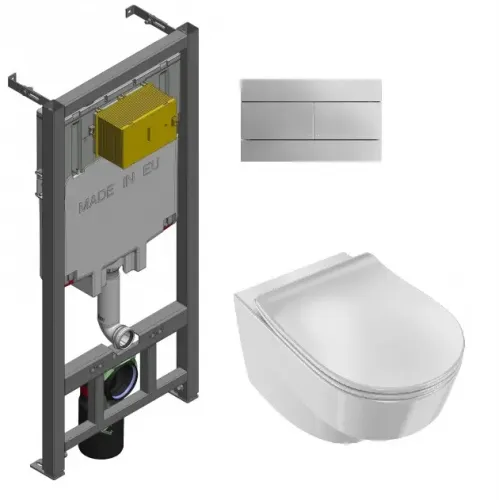 Комплект унитаза с инсталляцией Odeon Rive Gauche клавиша хром, с микролифтом, безободковый, быстросъемное, с кнопкой E29025-NF-43 Jacob Delafon