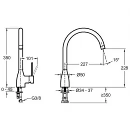 Смеситель для кухни Mariette поворотный излив E23303-CP Jacob Delafon