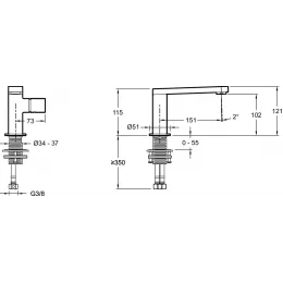 Смеситель для умывальника Composed неповоротный излив, без донного клапана E73050-ND-CP Jacob Delafon