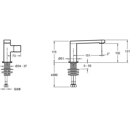 Смеситель для умывальника Composed неповоротный излив, без донного клапана E73050-ND-CP Jacob Delafon