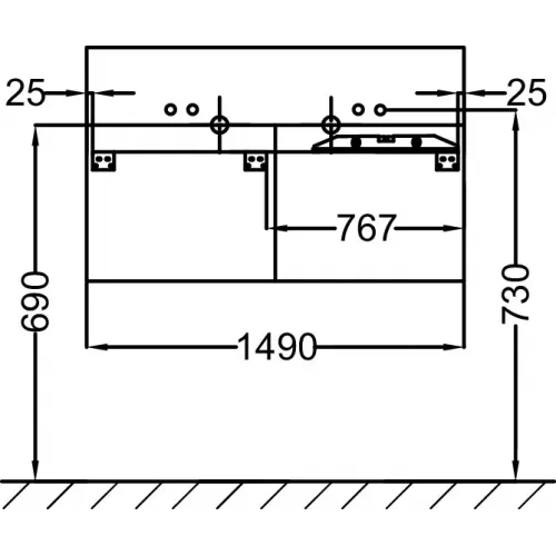 Модуль под раковину Terrace 150х48х38 см, 3 ящика, жасмин глянцевый, система push-to-open EB1189-G1D-G1D Jacob Delafon