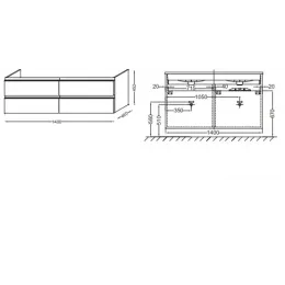 Модуль с раковиной Vox 140 см, серая кожа, 4 выдвижных ящика, подвесной монтаж EXAA112-Z-00+EB2020-RA-N29 Jacob Delafon