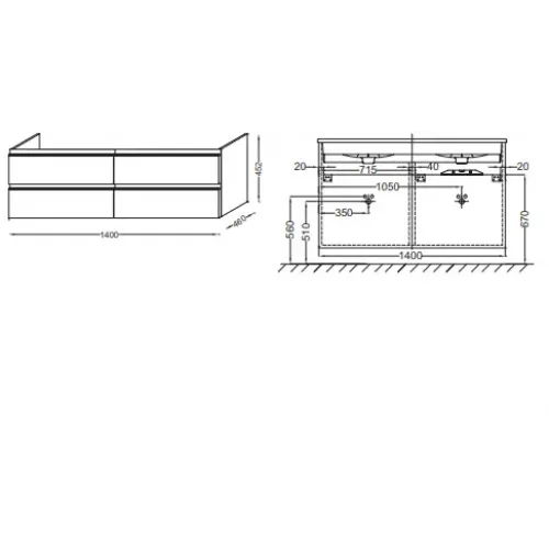 Модуль с раковиной Vox 140 см, серая кожа, 4 выдвижных ящика, подвесной монтаж EXAA112-Z-00+EB2020-RA-N29 Jacob Delafon