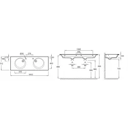 Подвесная раковина Odeon Rive Gauche 141х51,2х13,5 см, санфаянс, двойная EXAS112-00 Jacob Delafon