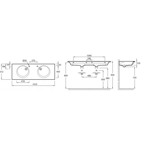 Подвесная раковина Odeon Rive Gauche 141х51,2х13,5 см, санфаянс, двойная EXAS112-00 Jacob Delafon