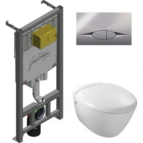 Комплект унитаза с инсталляцией Presqu'ile высота 109 см, глубина унитаза 56см, клавиша хром глянец, с микролифтом Set Presqu'ile E29025-NF Jacob Delafon