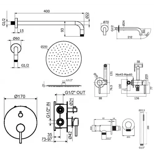 Комплект для душа Plumberia Selection IXO KITZXO19RS60