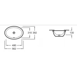 Встраиваемая снизу раковина Vox 56,2х39,2 см, с переливным отверстием, санфарфор EYG102-00 Jacob Delafon