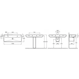 Подвесная раковина Reve 120х46,5х13,5 см, с одним отверстием для смесителя слева и одним отверстием справа, санфарфор E4824-00 Jacob Delafon