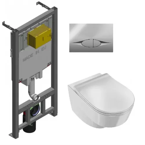 Комплект унитаза с инсталляцией Odeon Rive Gauche инсталляция шир. 50см, клавиша хром, с микролифтом, безободковый, быстросъемное E29025-NF-48 Jacob Delafon