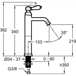 Высокий смеситель на столешницу Louise 21,9 см, матовый, неповоротный излив, чёрный цвет, без донного клапана E24361-BL Jacob Delafon