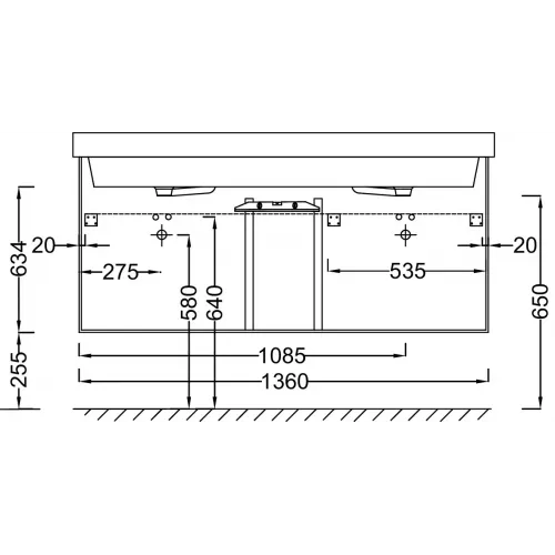 Модуль под раковину Soprano 136х53,5х63,4 см, 4 ящика + 1 внутренний ящичек, сливовый EB1335-N04 Jacob Delafon