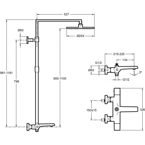 Душевая система Avid E97389RU-9-CP 3 режима, 25 см, round, неповор. излив, термостат, верхний душ, с лейкой E97389RU-9-CP Jacob Delafon