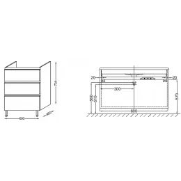 Модуль под раковину Vox 60х46х73,5 см, черное дерево, 3 выдвижных ящика EB2050-RA-E15 Jacob Delafon