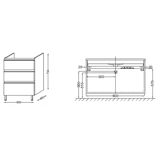 Модуль под раковину Vox 60х46х73,5 см, черное дерево, 3 выдвижных ящика EB2050-RA-E15 Jacob Delafon